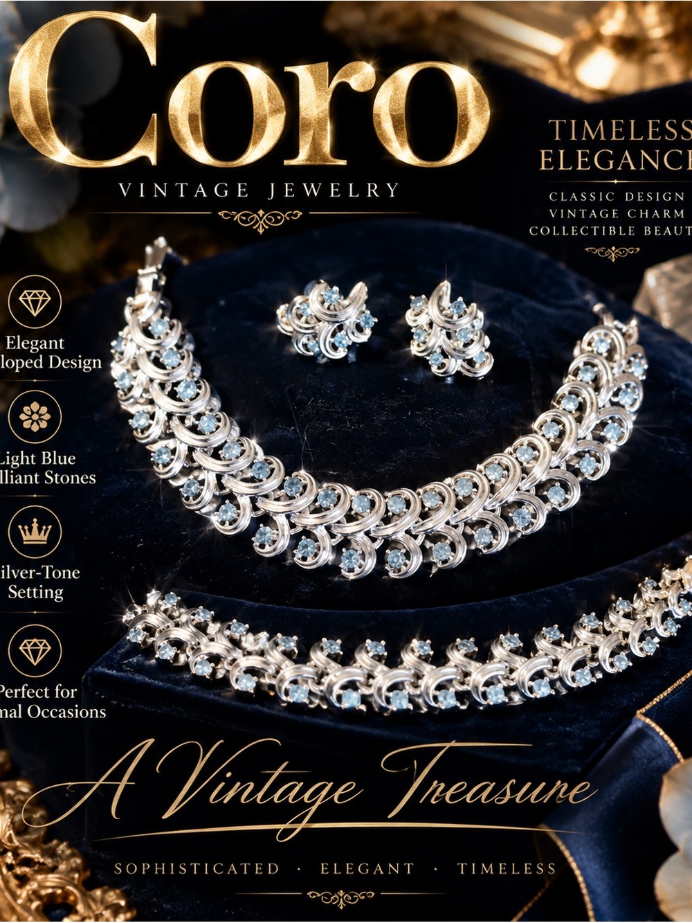 Coro Silver and Blue Vintage Set